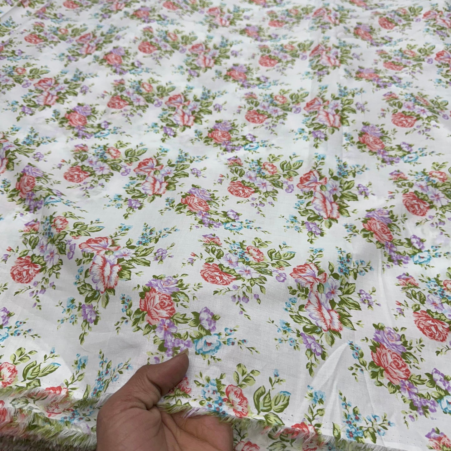 Buy Cotton Cambric Rose Side Floral Fabric