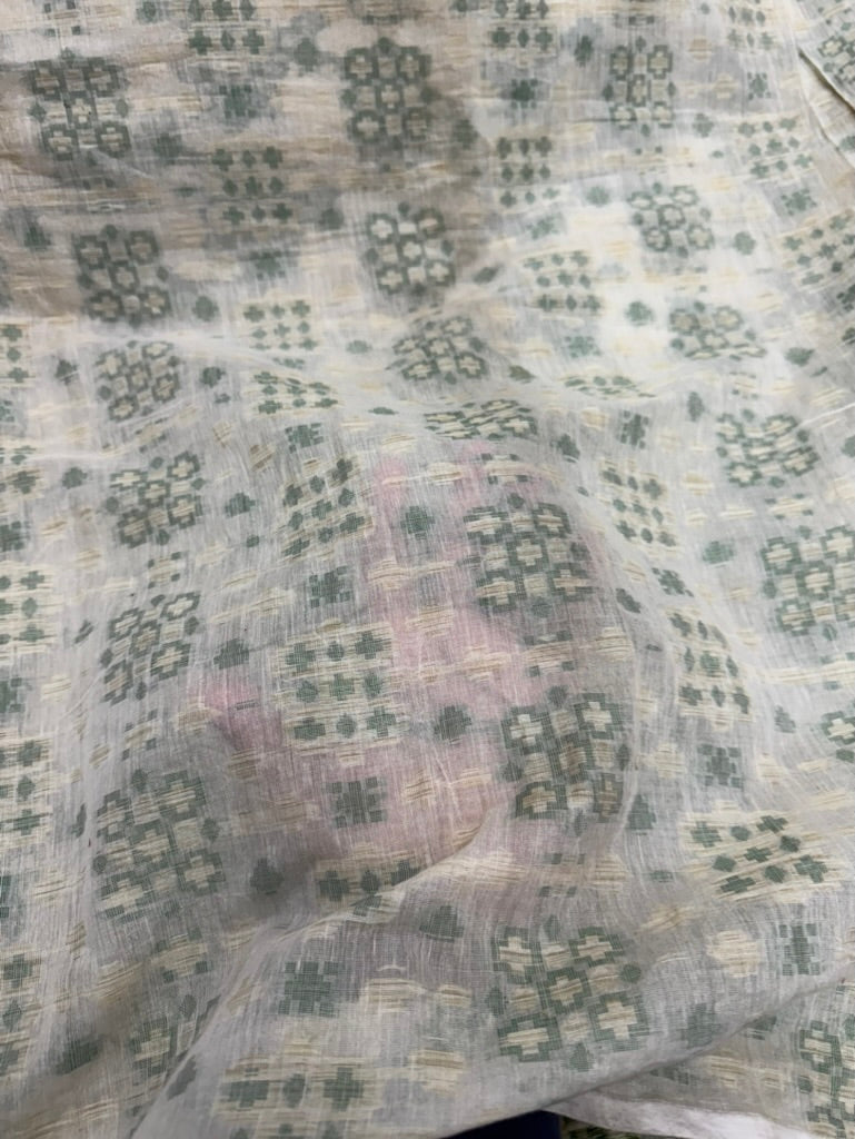 Pure Chanderi Brocade Mint Ajrak Fabric