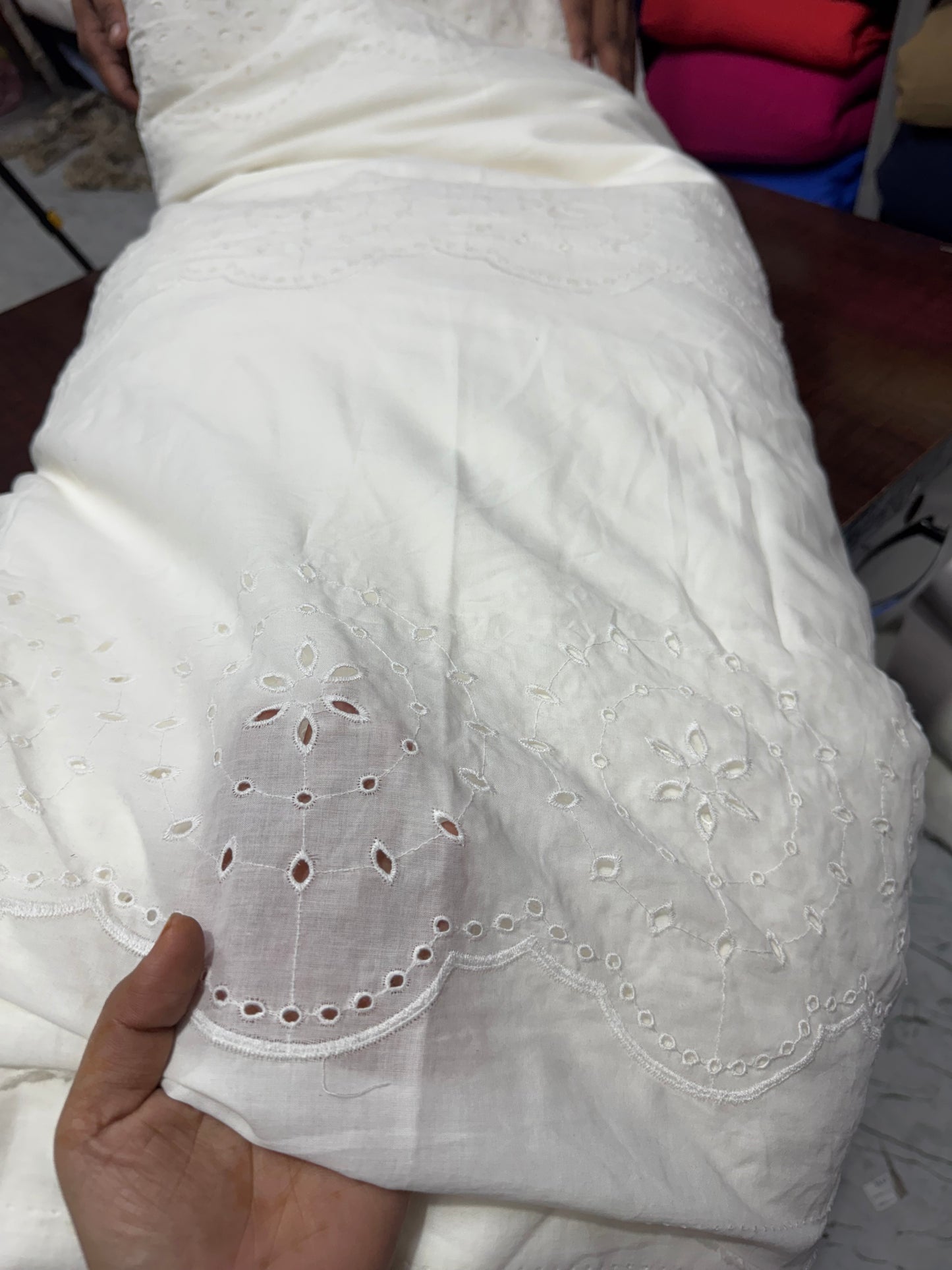 Buy Cotton Hakoba Layer Border Cutwork Fabric