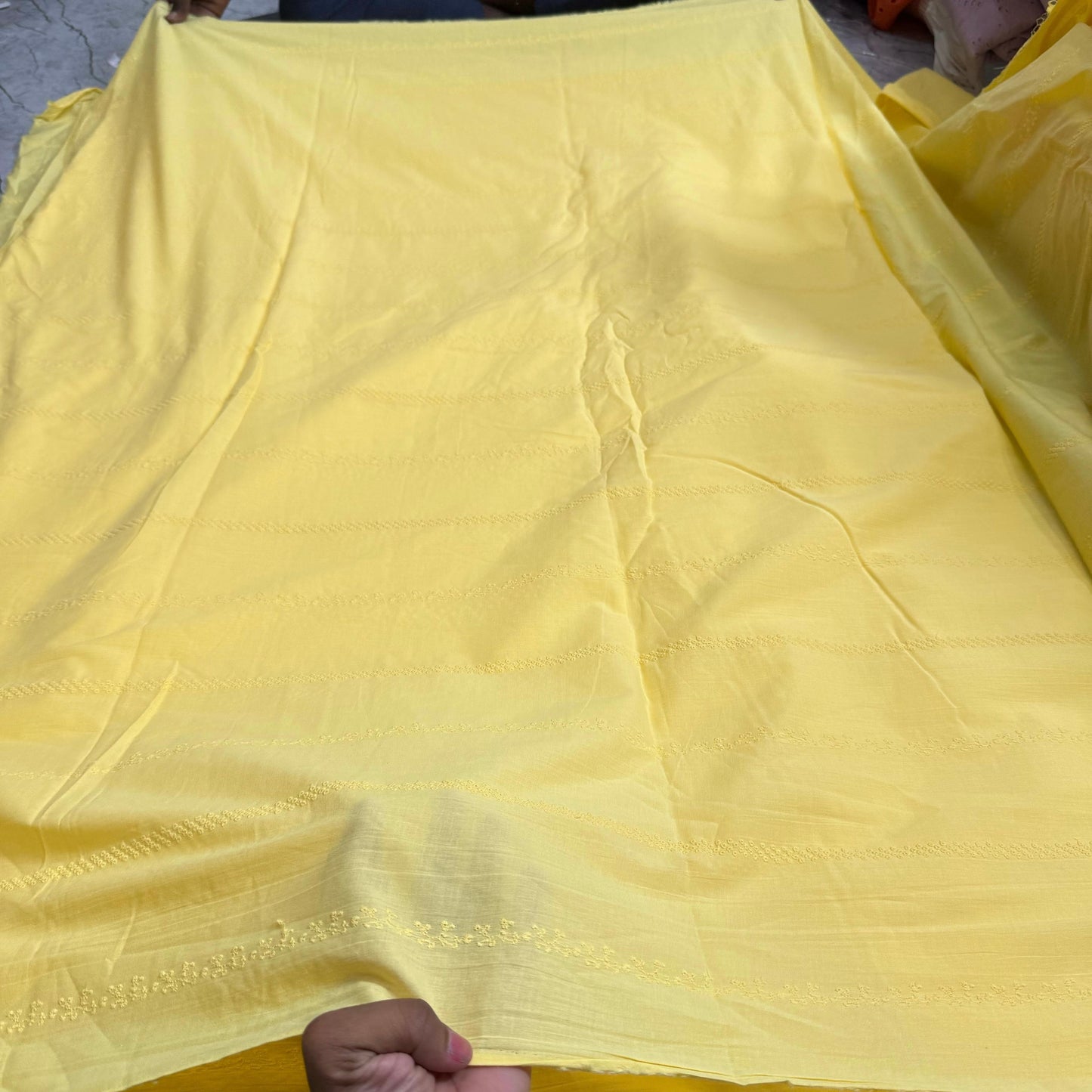 Buy Hakoba Pastle Yellow Lace Design Fabric