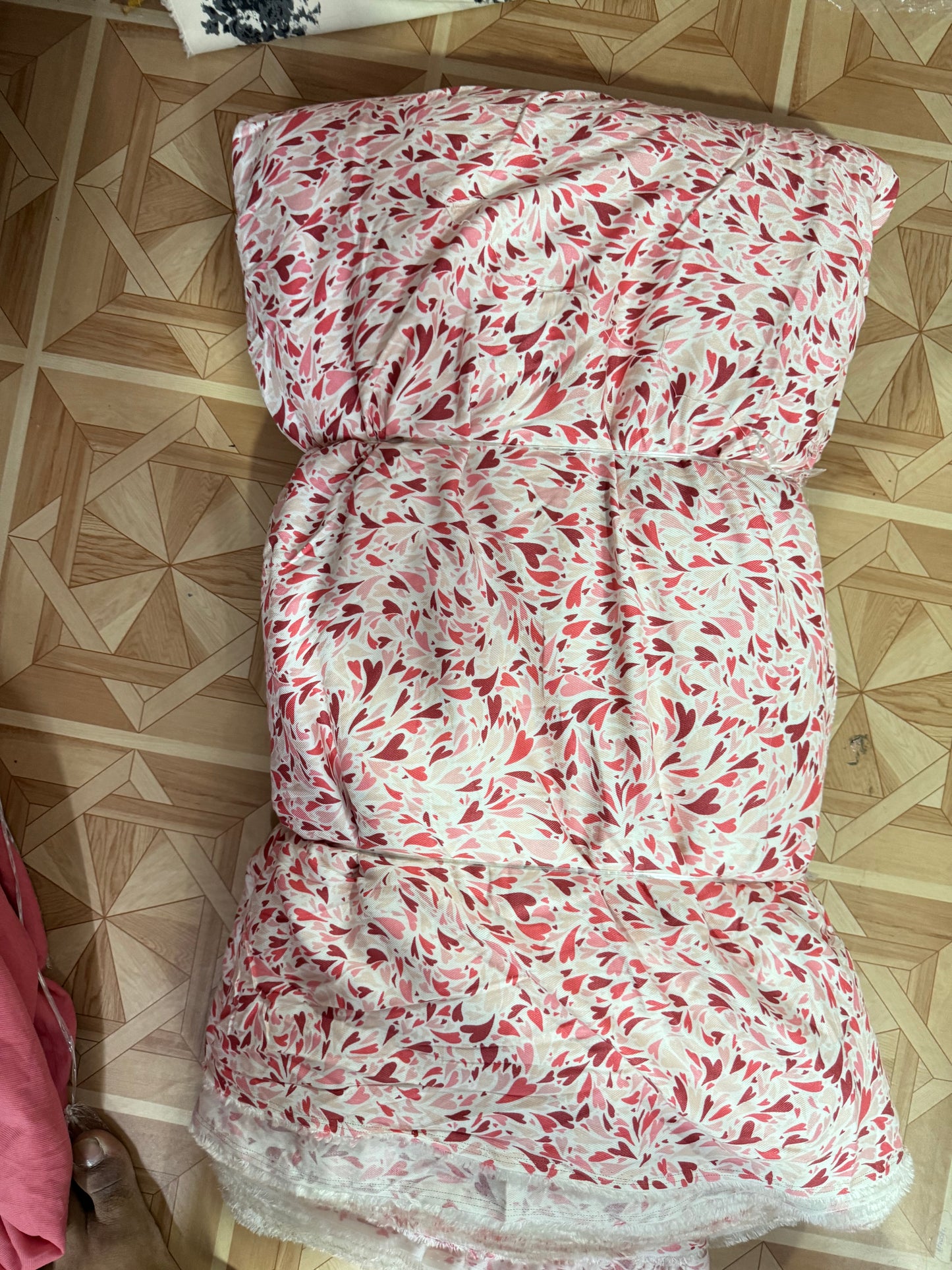 Buy Rayon Viscose Twill Red & Pink Heart Printed Fabric