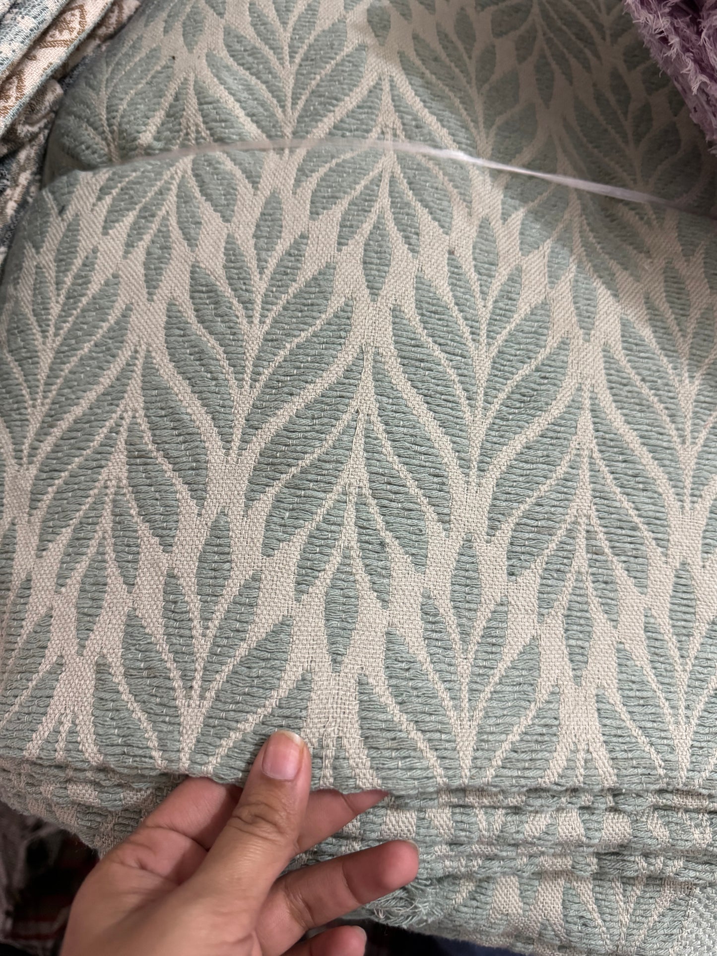 Buy Cotton Heavy Jacquard Mint Leaf Embroidery Fabric