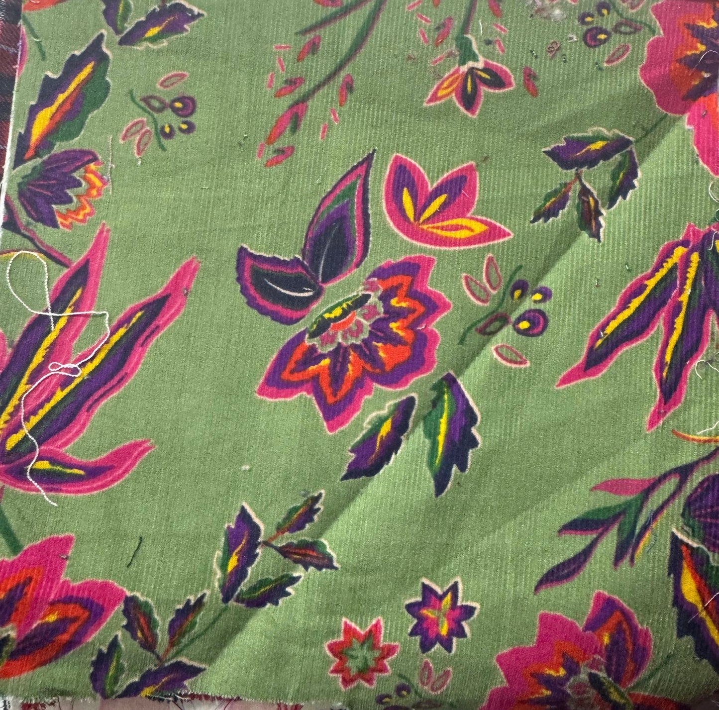 Buy Corduroy Solid Olive Base Floral Print (21 Wale) Fabric