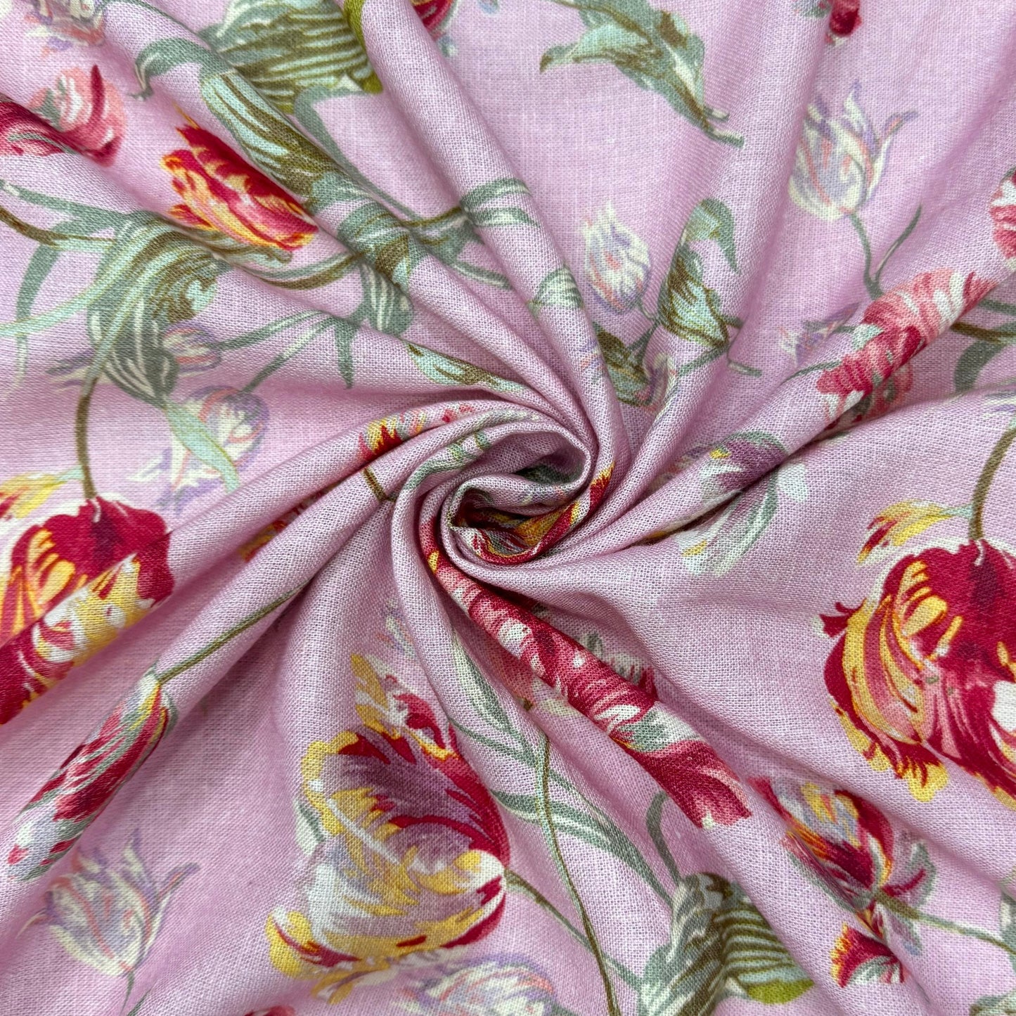 Buy Cotton Viscose Linen Pink Base Stroke Flower Printed Fabric