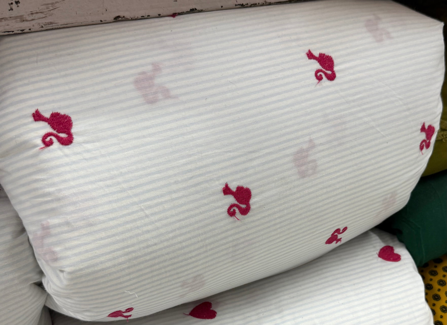 Buy Poplin Blue Stripe Barbie Embroidery Fabric