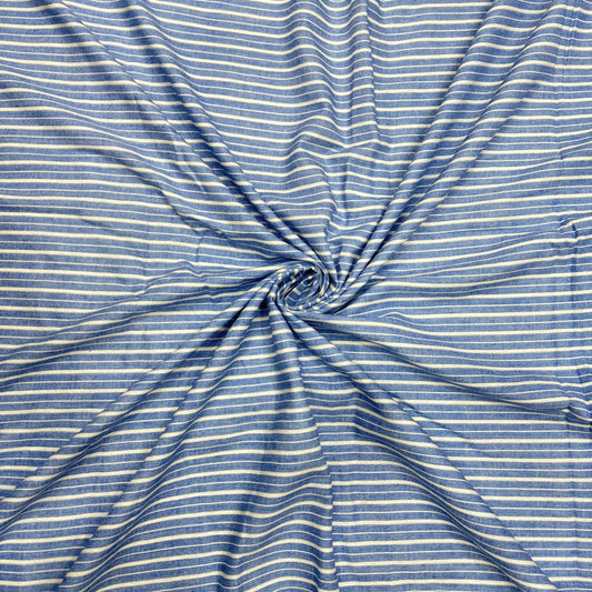 Buy Pure Linen Blue Formal Stripe Fabric