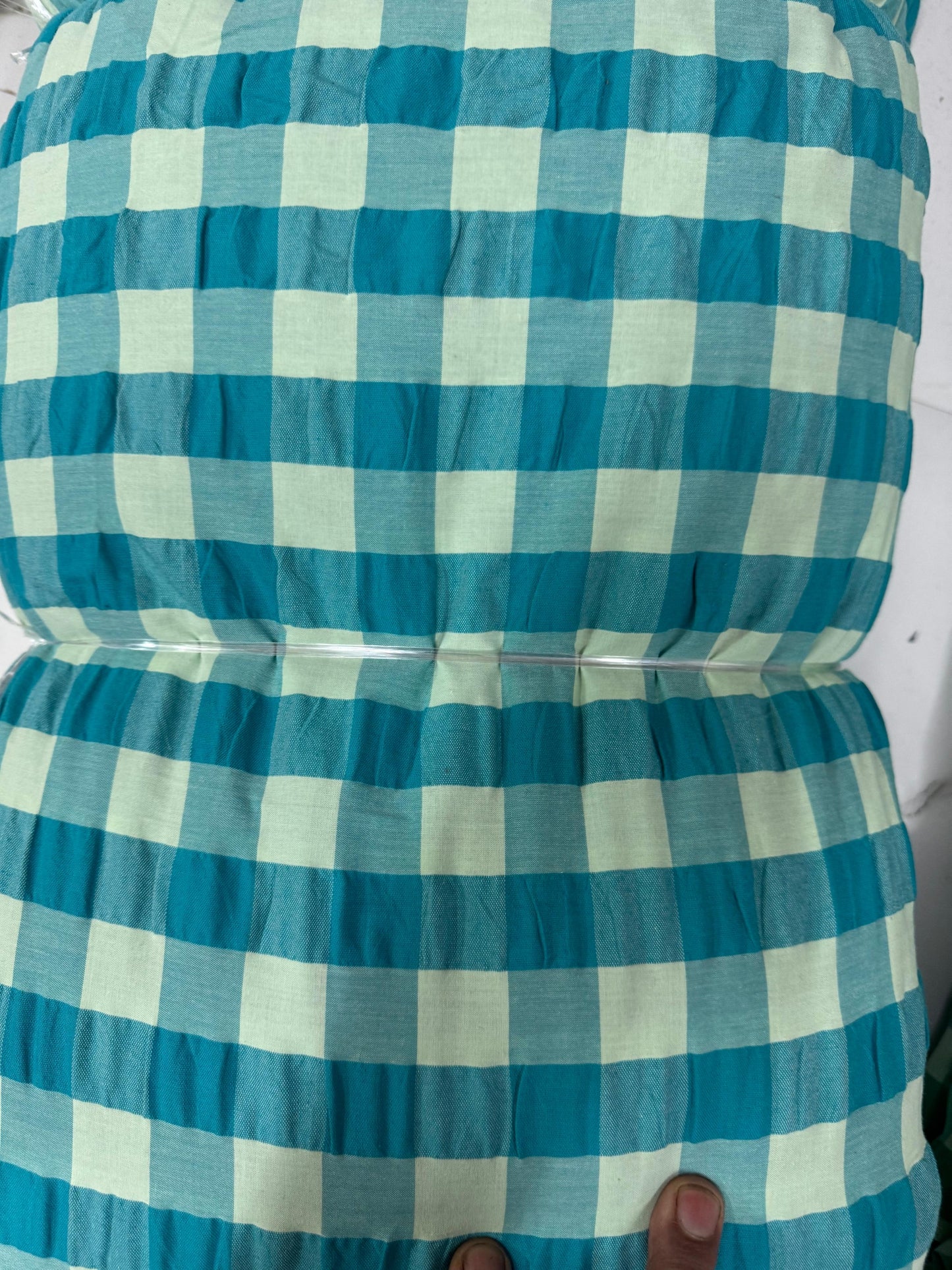 Premium Seersucker Teal Blue Check Fabric