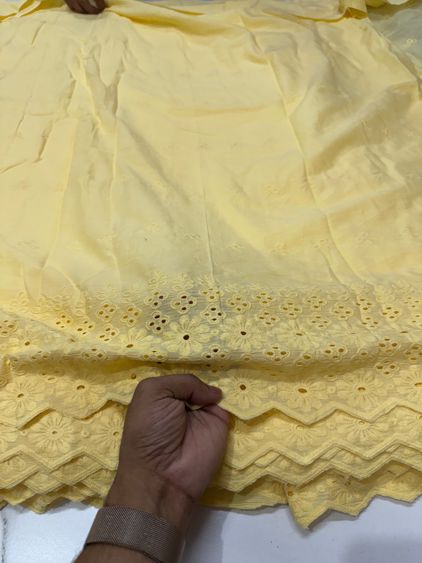 Buy Cotton Hakoba Soothing Yellow Cute Floral Border Embroidery