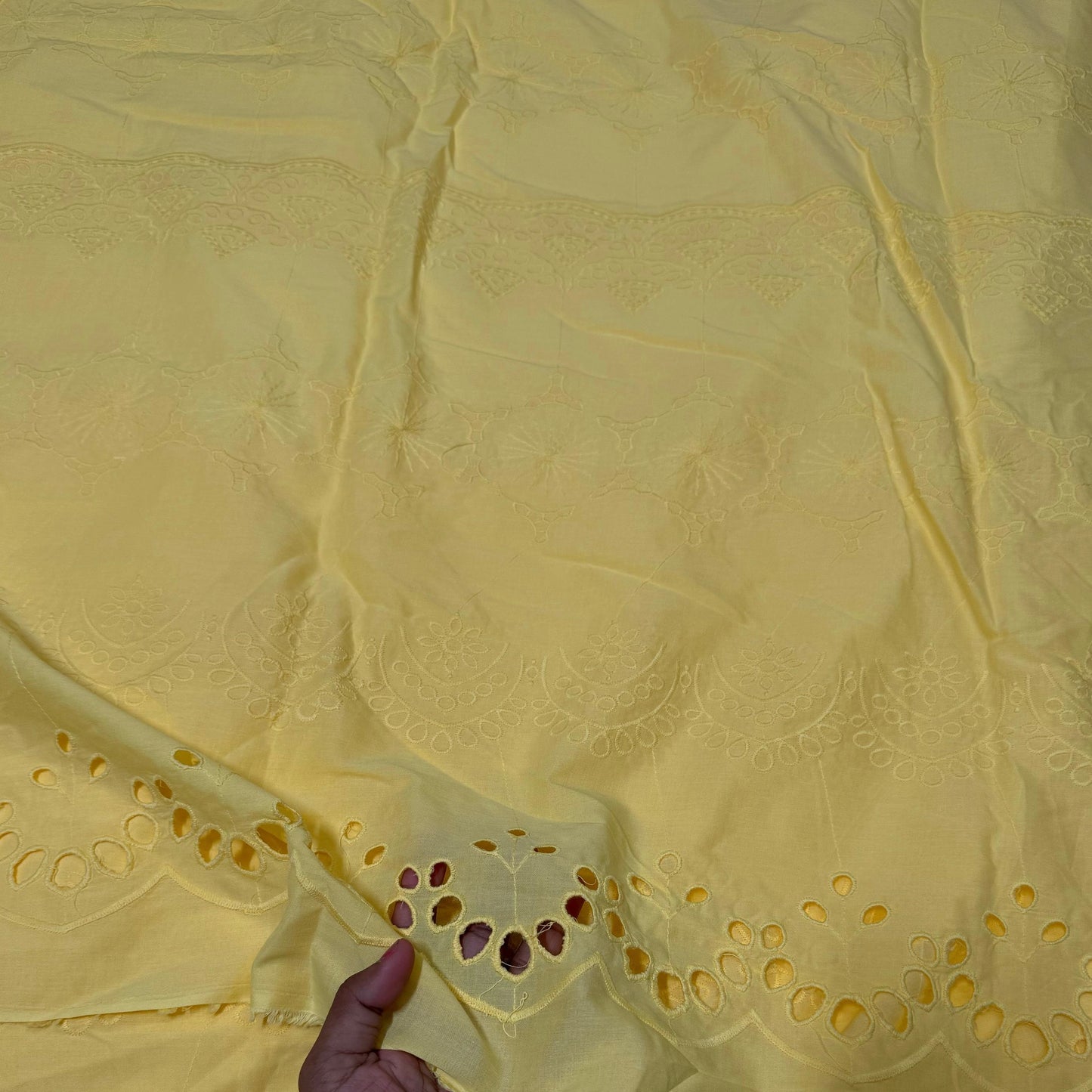 Buy Cotton Hakoba Pastle Yellow Below Embroidery