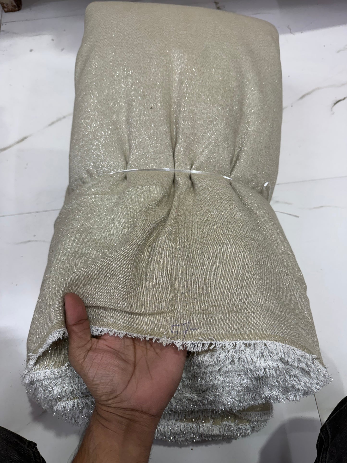 Buy Shimmer Ivory Base Shimmer Lurex Fabric - MAF