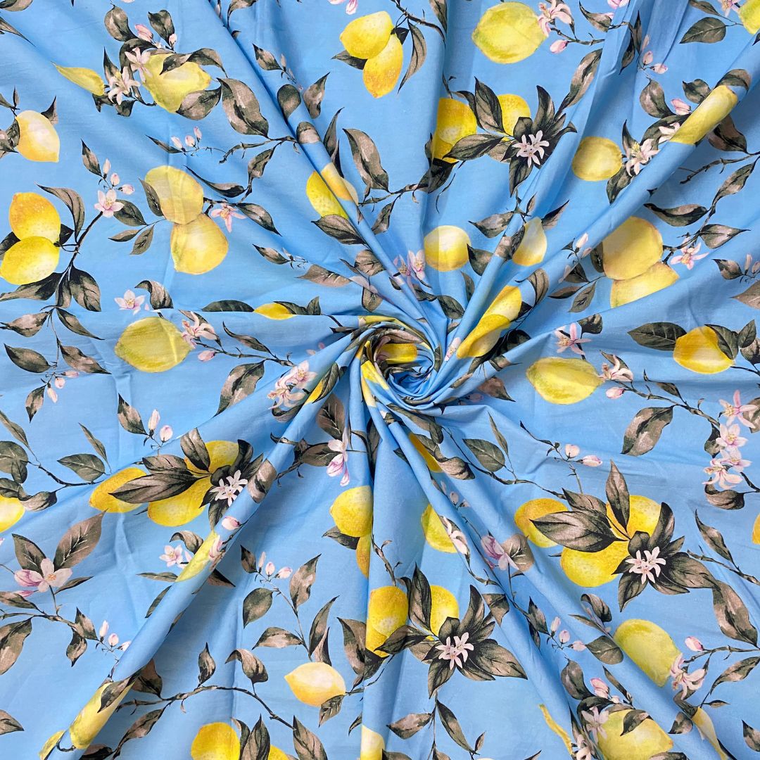 Buy Poplin Lemon Printed Fabric