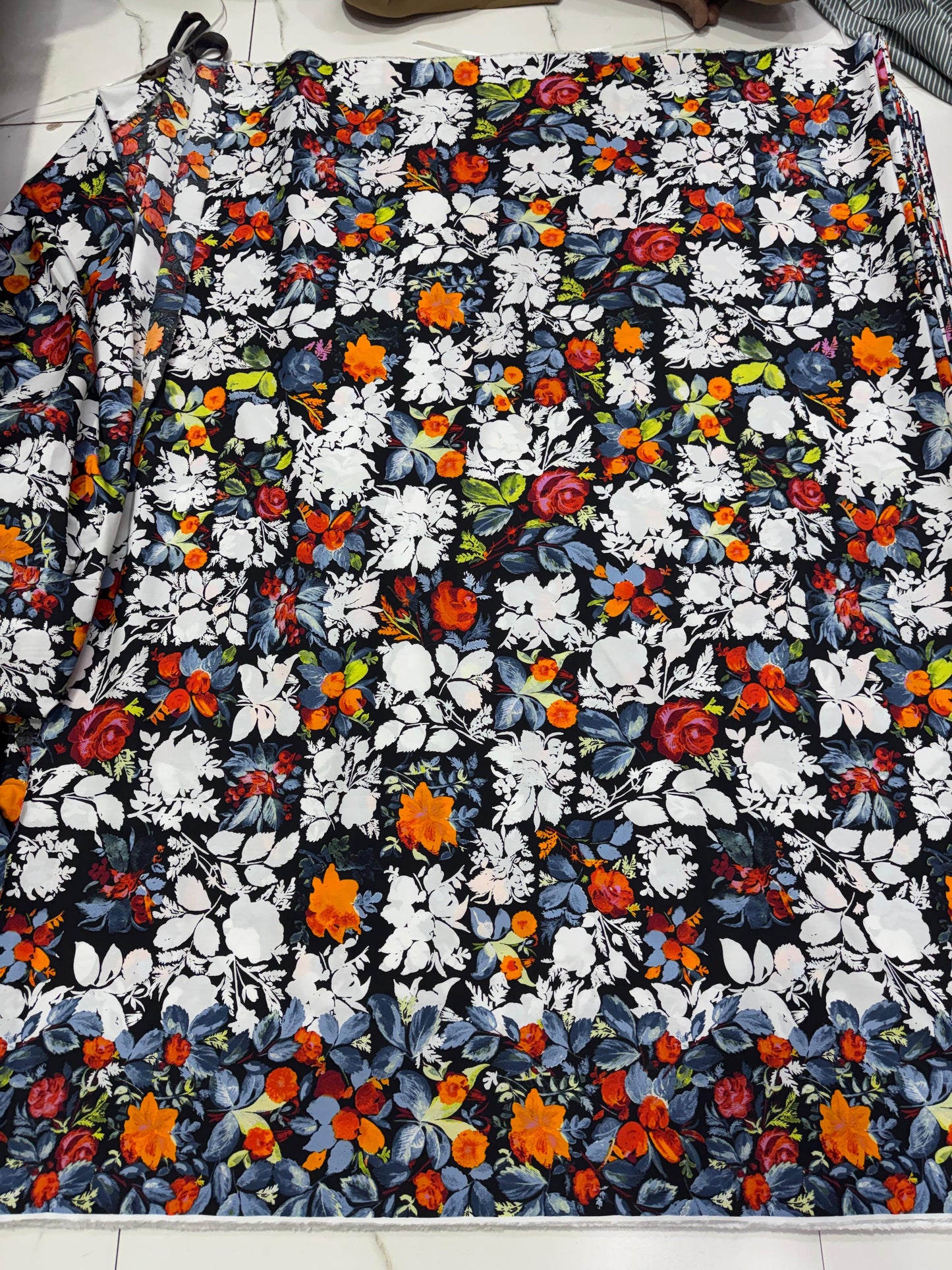 Buy 50s Poplin Black Base Floral Printed Fabric