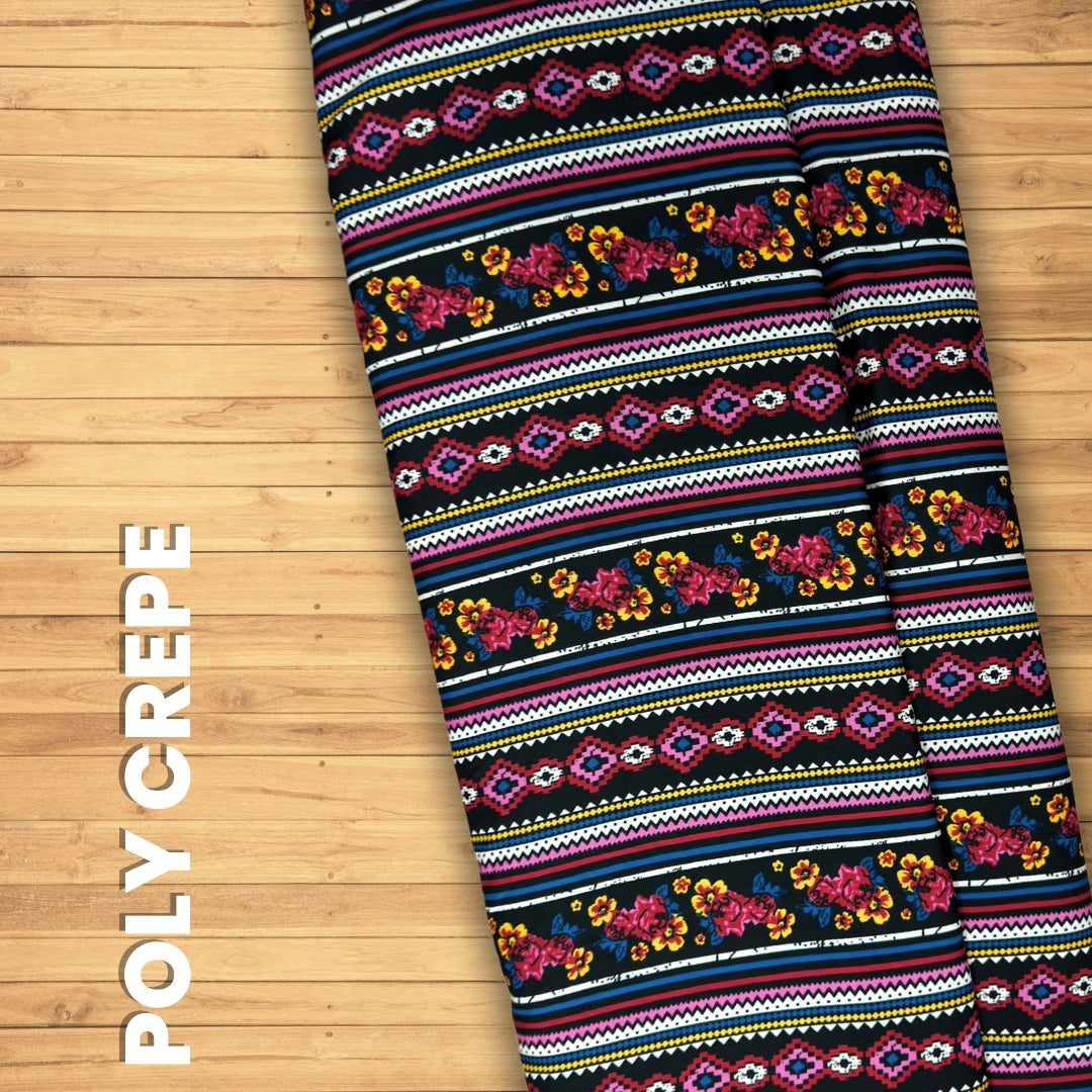 Buy Poly Crepe Line Kadhai Printed Fabric