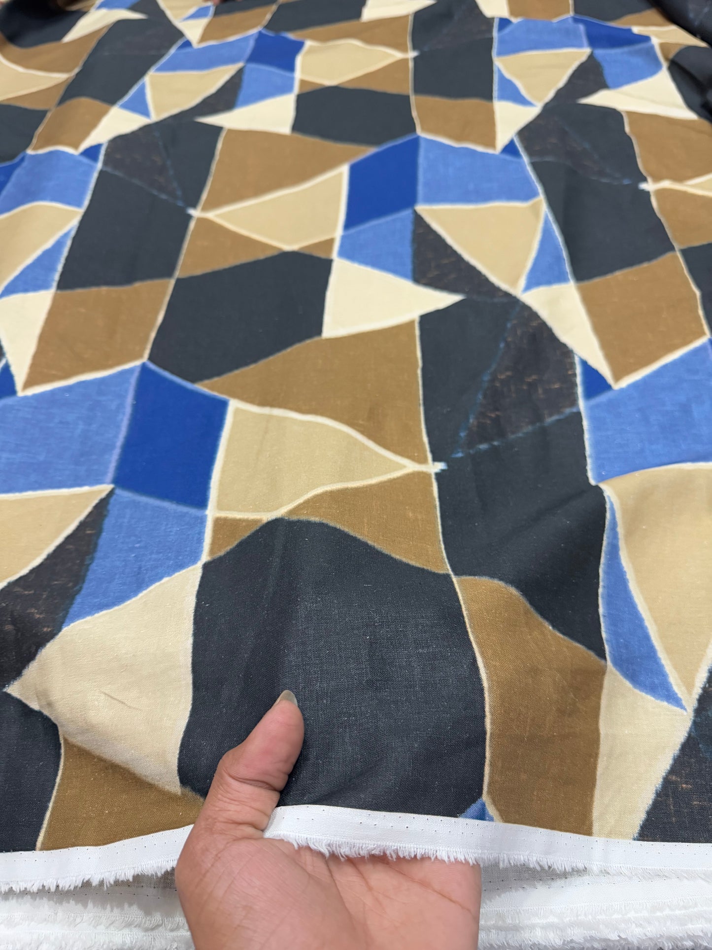 Buy Cotton Linen Abstract Triangle Printed Fabric