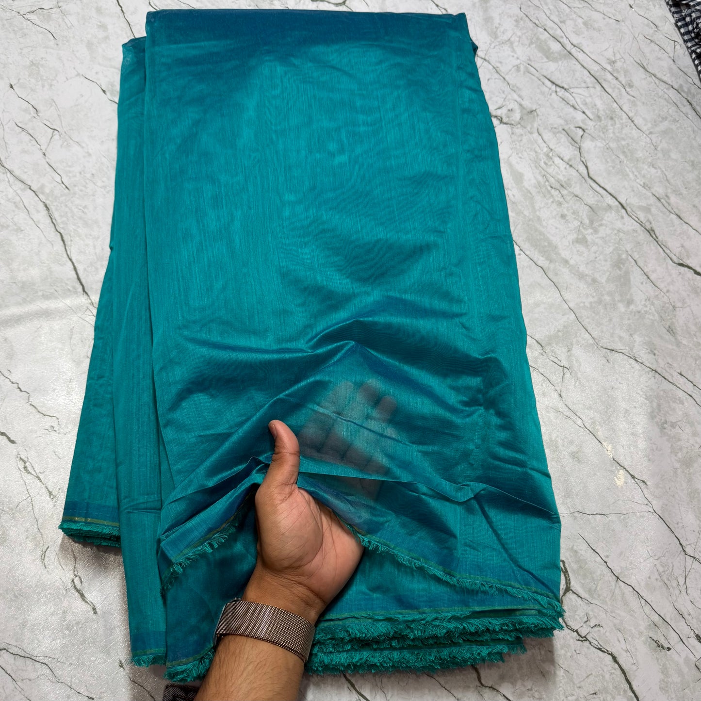Buy Mul Chanderi Firozi Fabric