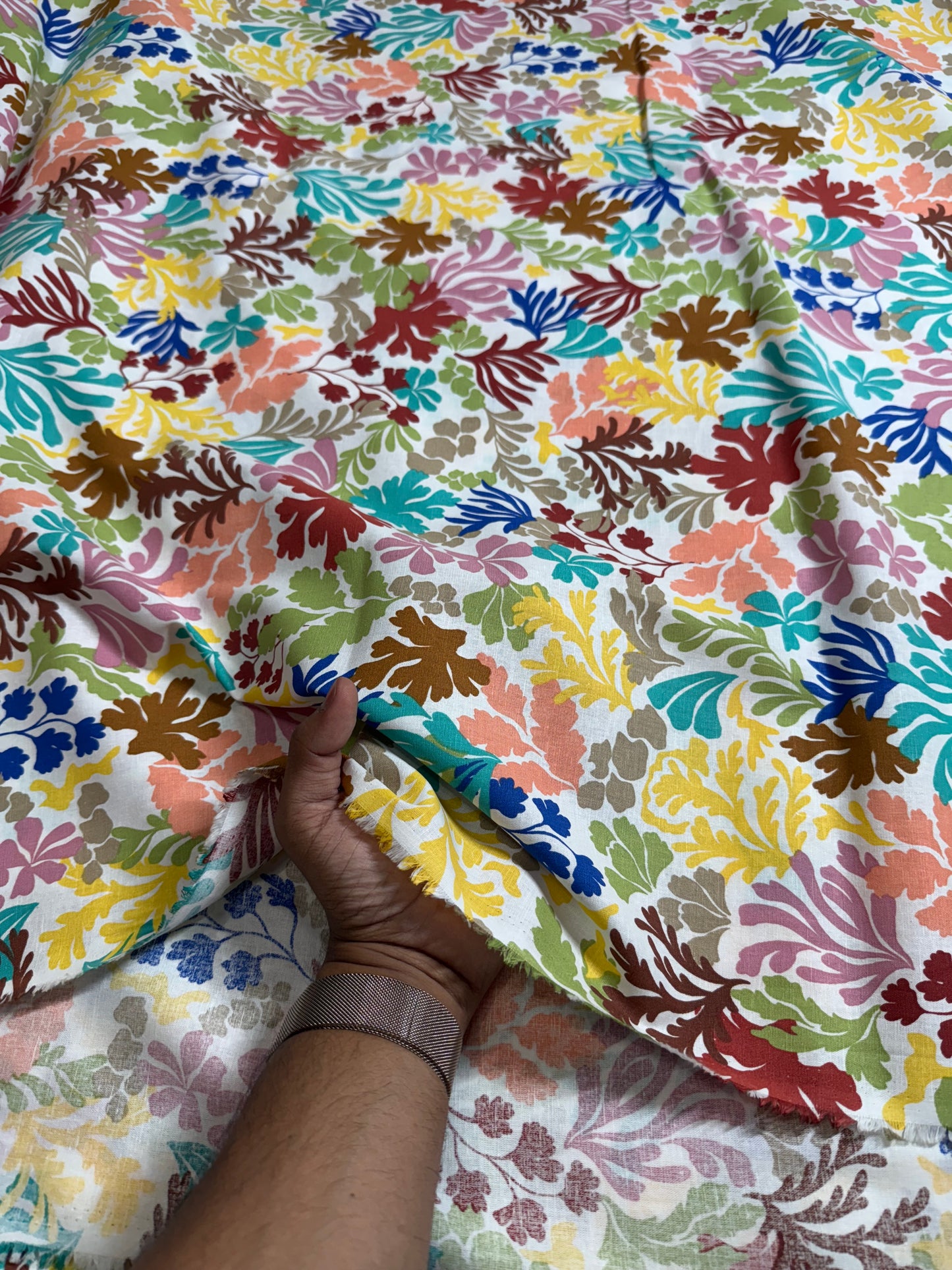 Buy Cotton Linen Coloured Algae Printed Fabric