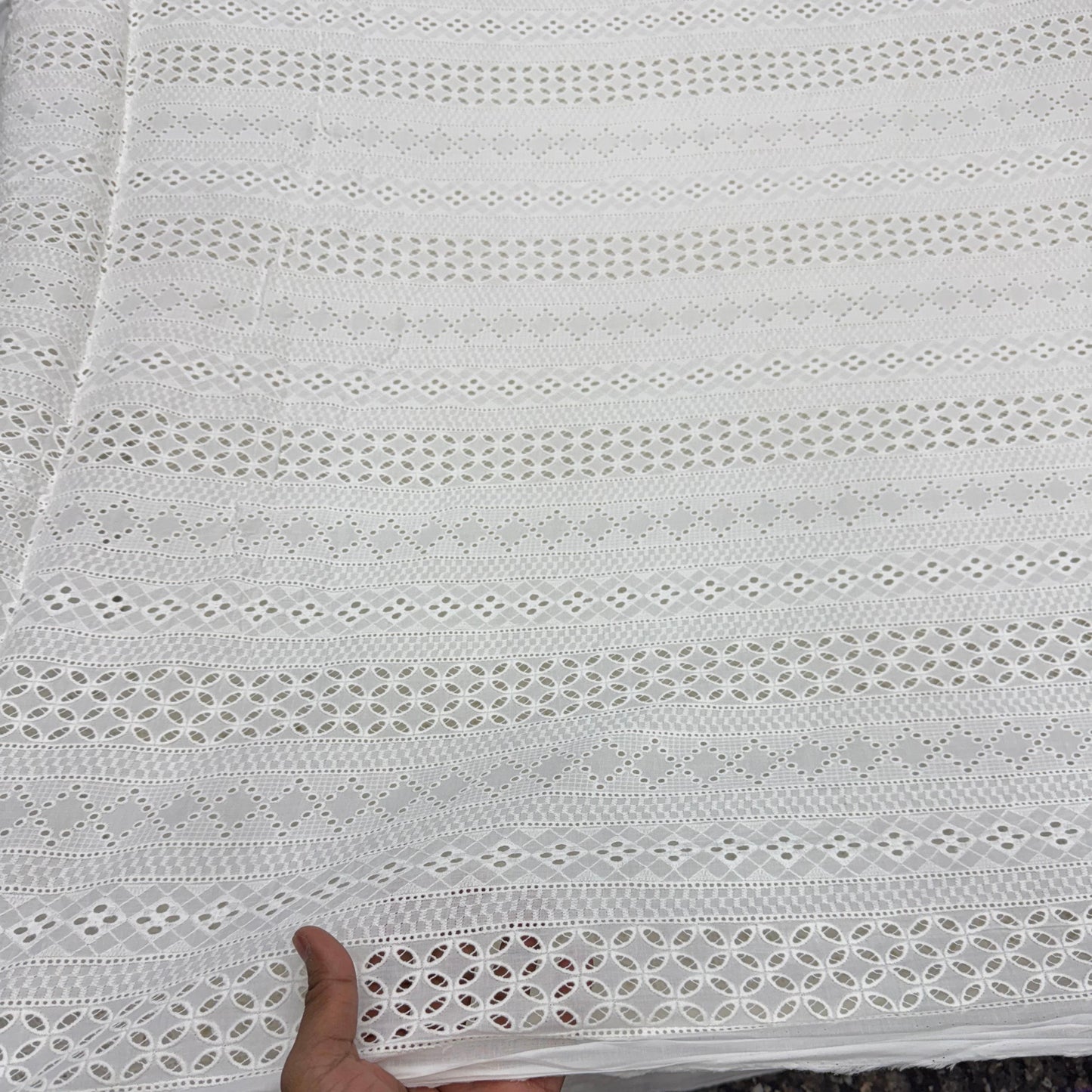 Buy Cotton White Schiffli Hakoba Embroidery 3 Layer