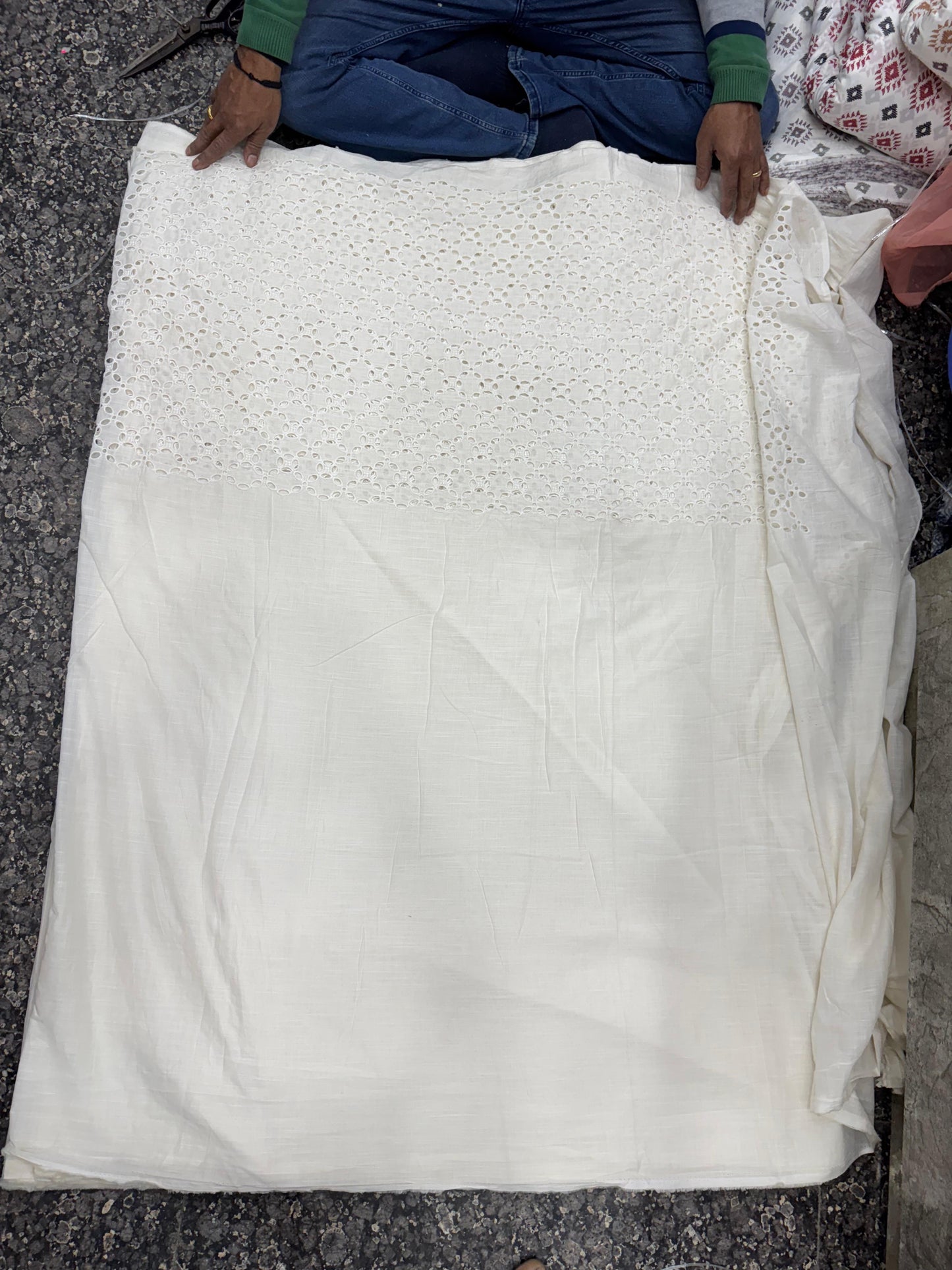 Cotton Hakoba 5 Leaf Diamond White Fabric Palazzo