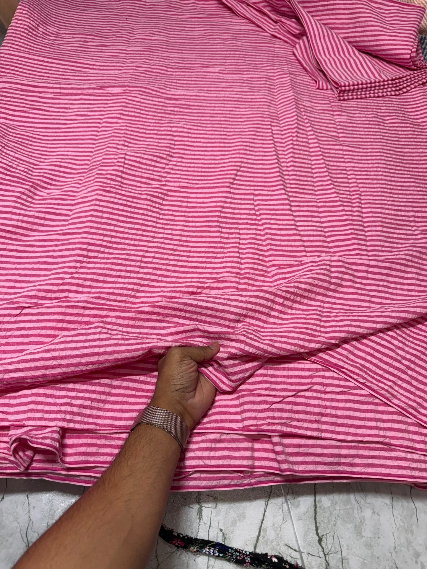Premium Seersucker Shades of Pink Stripe Fabric