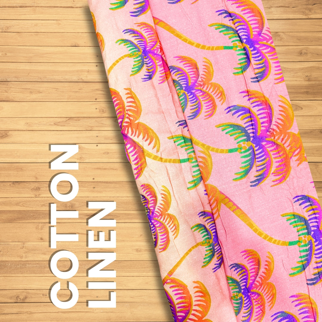 Buy Pure Linen Cotton Tropical Print Fabric