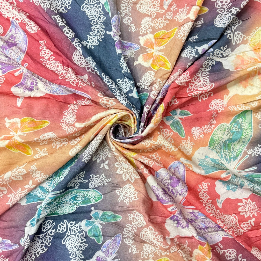 Buy Viscose Modal Colorful Butterfly Printed Fabric