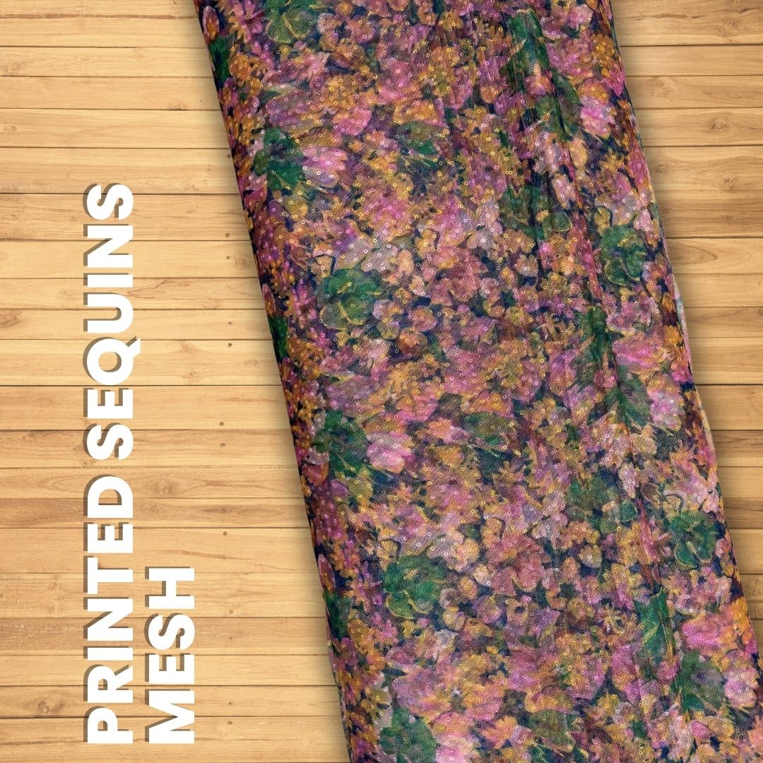 Buy Mesh Sequins Floral Printed Fabric