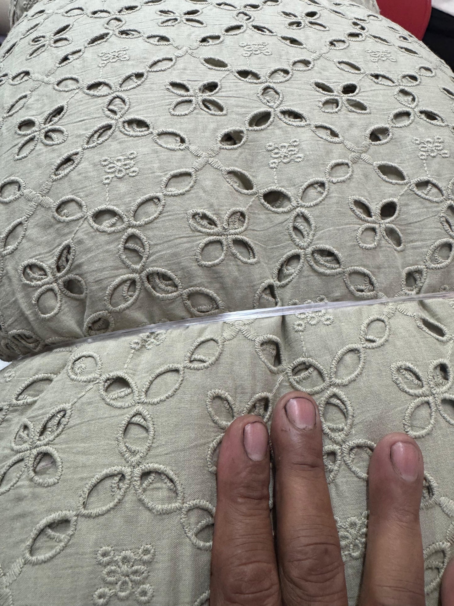 Buy Cotton Hakoba Dove Grey 5 Diamond Cutwork Fabric