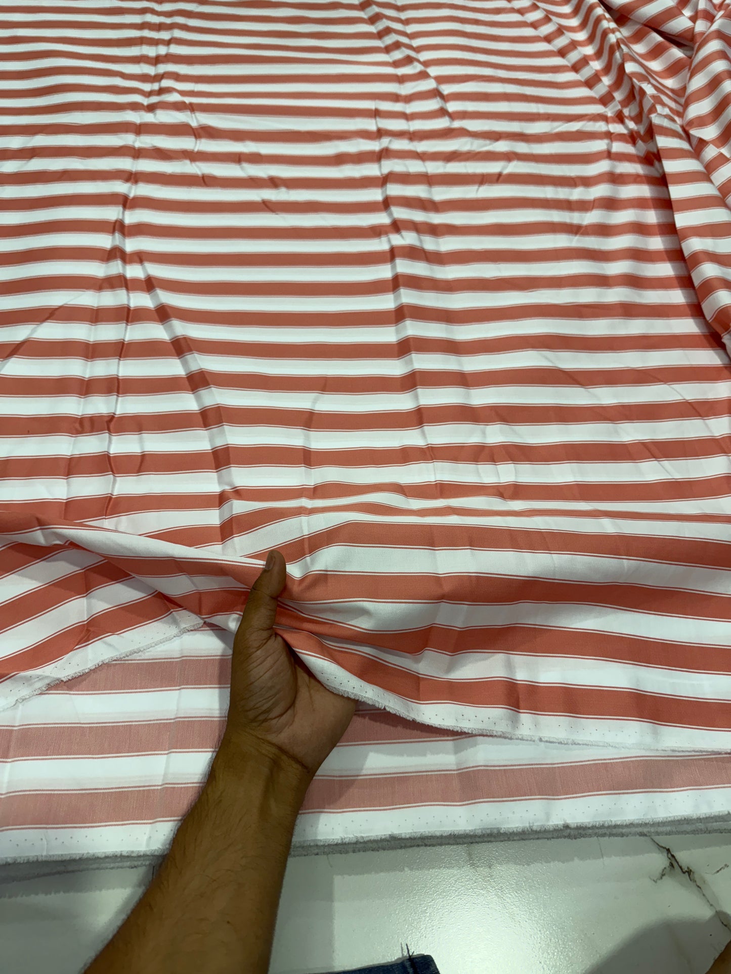 Buy Cotton Twill Satin Rust Dual Stripe Fabric