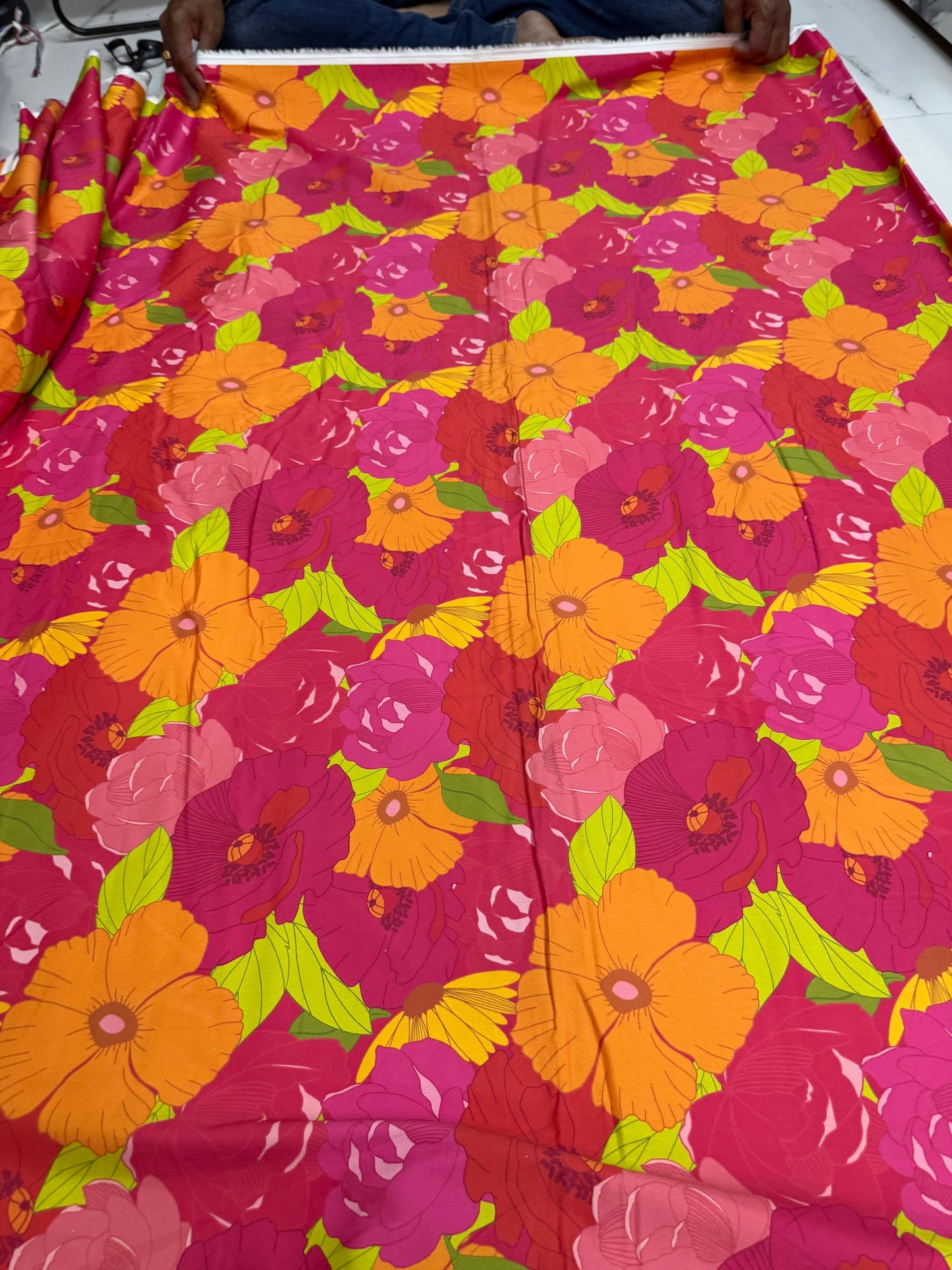 Buy Cotton Satin Lycra Hibiscus Printed Fabric