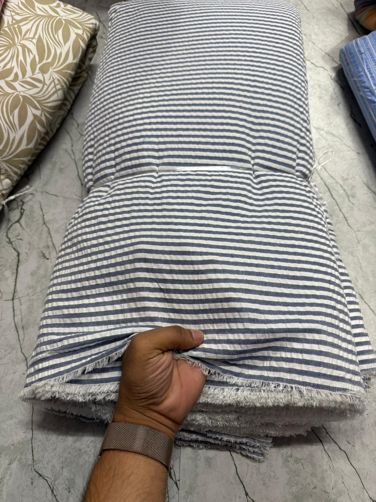 Premium Seersucker Grey Stripe Fabric