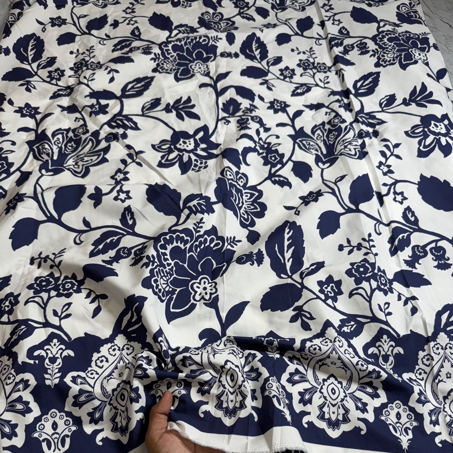 Buy Poplin Toile Blue Printed Premium Fabric