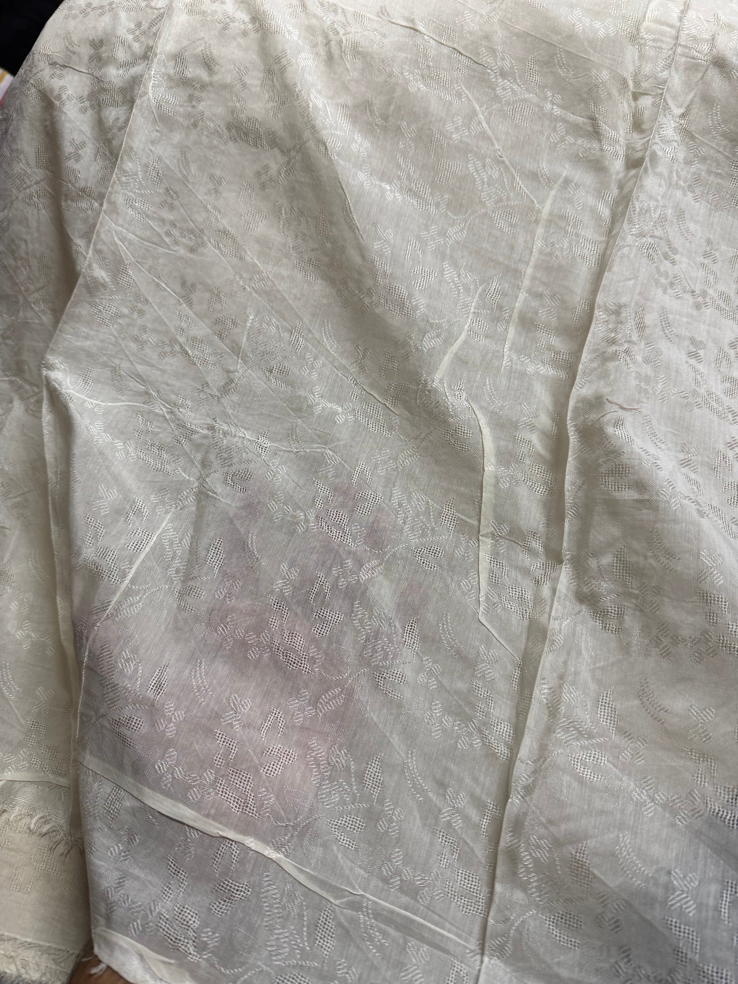 Buy Cotton Jacquard Beige Base Black Work Fabric