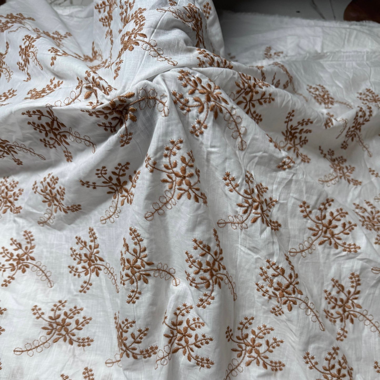 Buy Pure Cotton Cambric slub Golden Embroidery Fabric