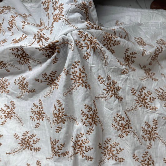Buy Pure Cotton Cambric slub Golden Embroidery Fabric