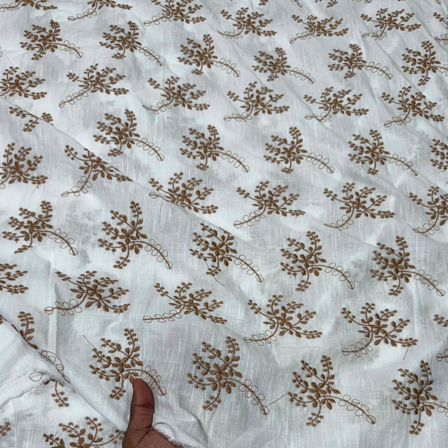 Buy Pure Cotton Cambric slub Golden Embroidery Fabric