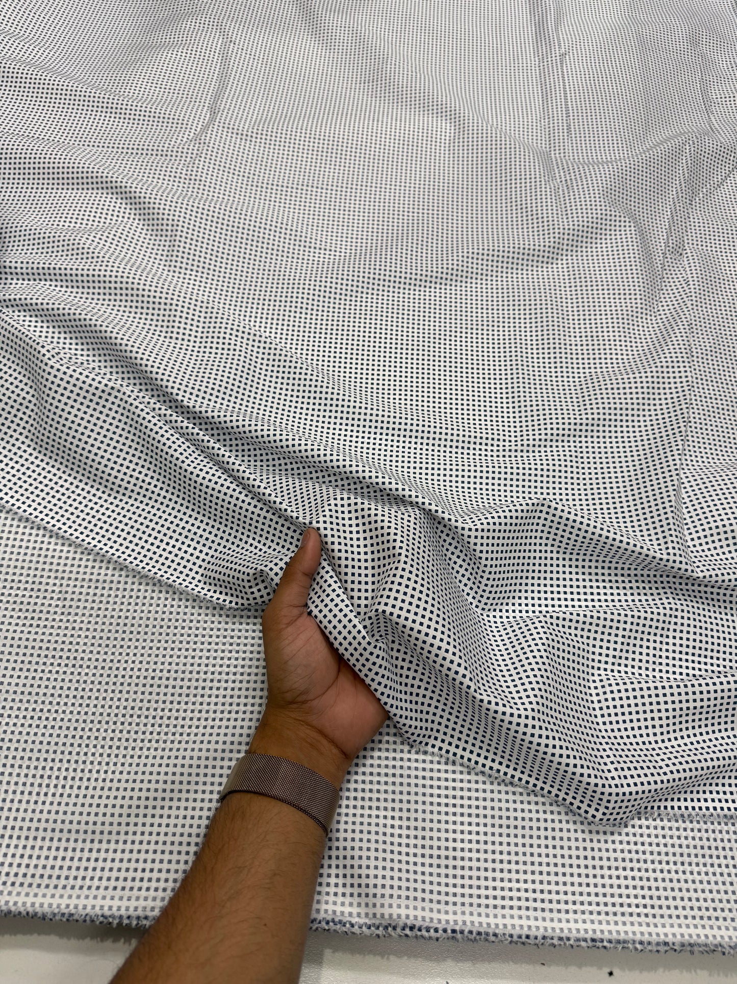 Buy Mul Cotton White Base Small Square Printed Fabric