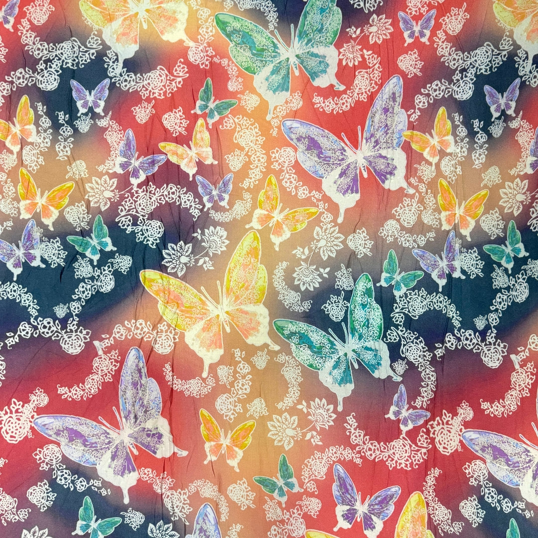 Buy Viscose Modal Colorful Butterfly Printed Fabric