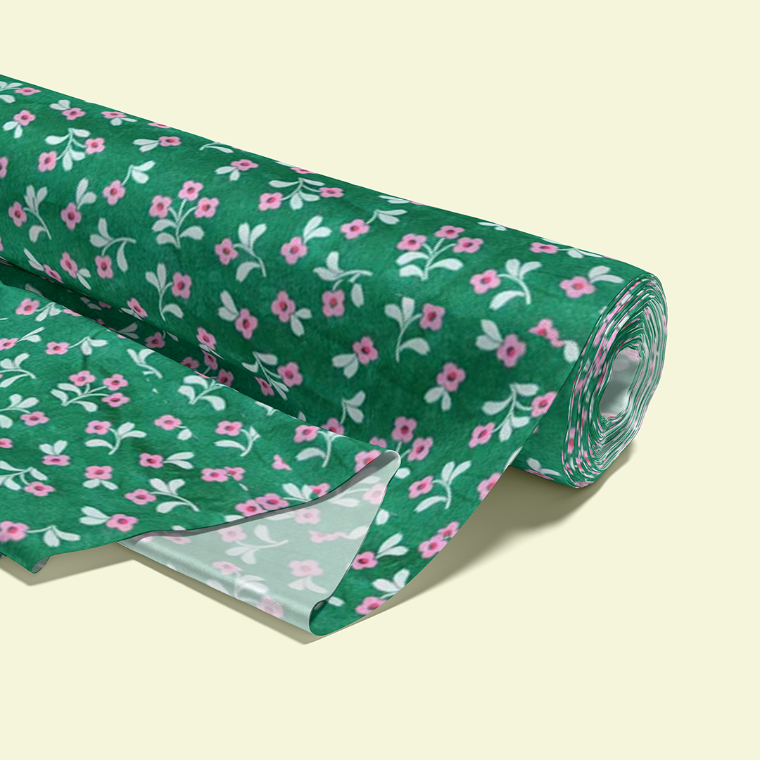 Buy Pure Cotton Cambric Green Floral Fabric