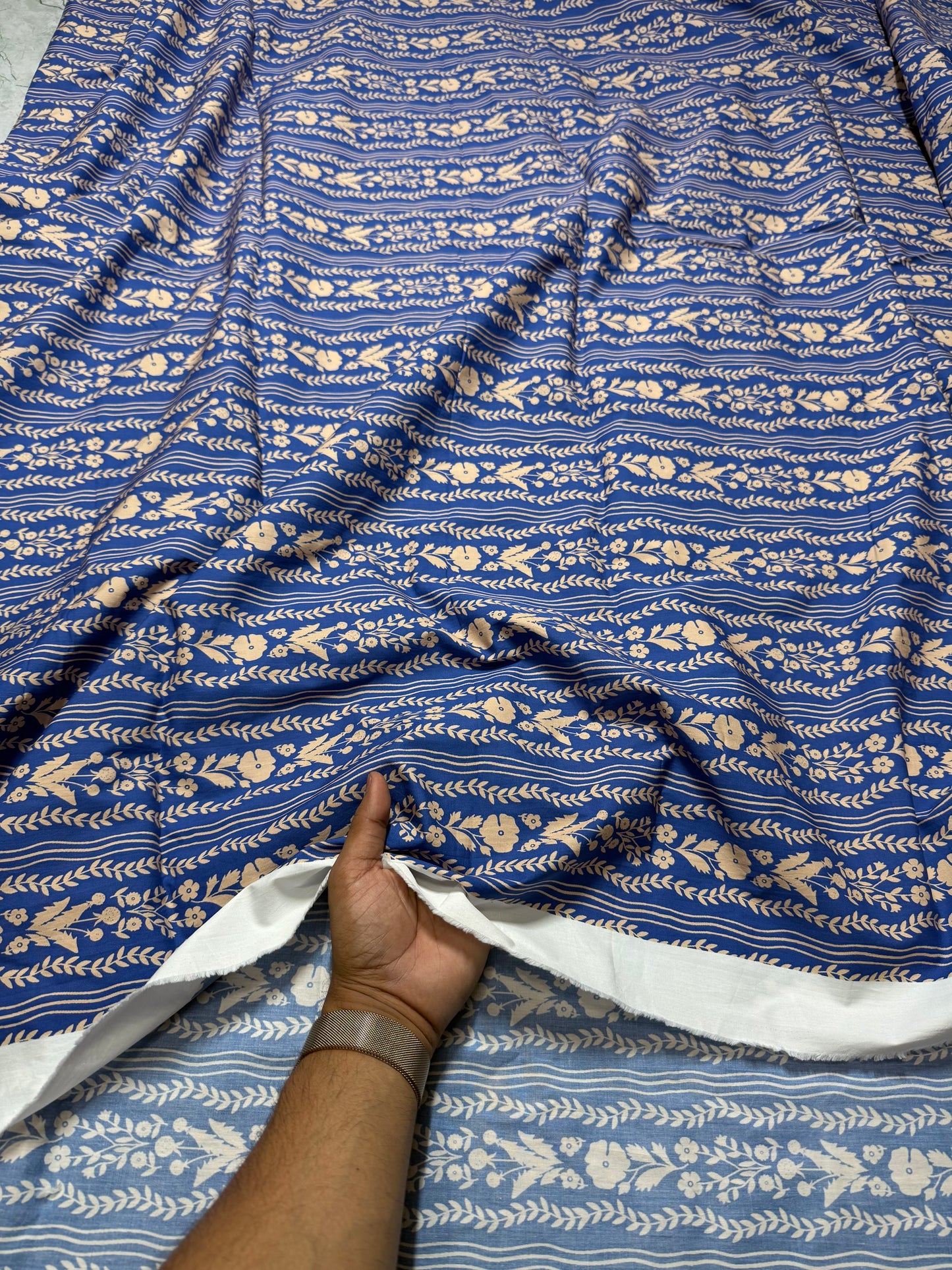 Buy Poplin Line Floral Electric Blue Printed Fabric