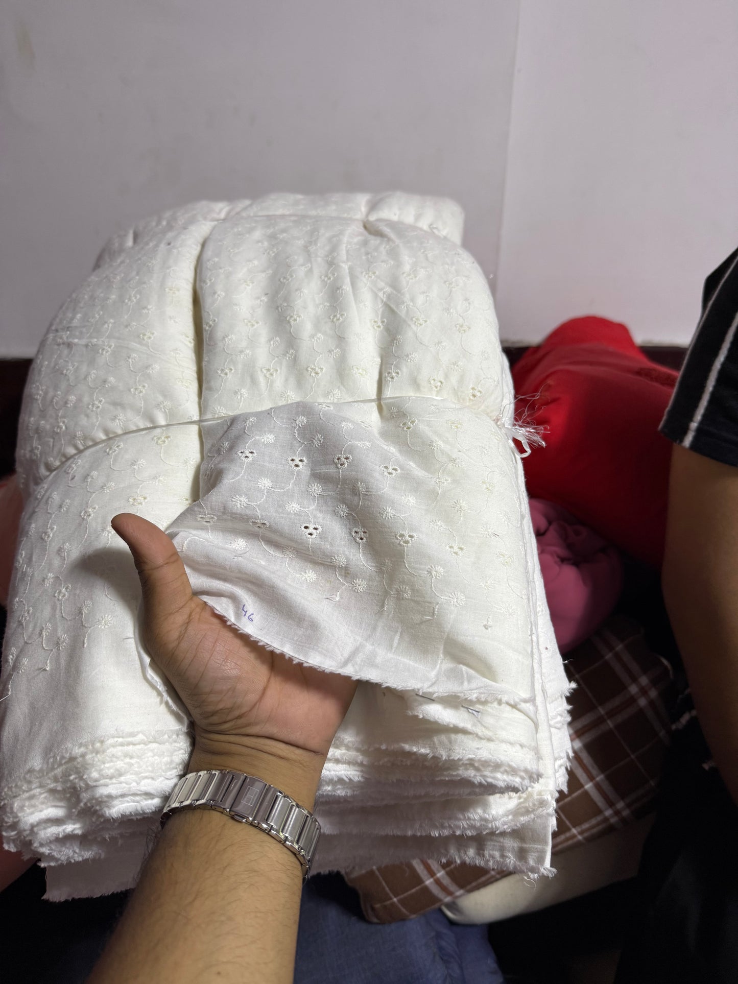 Buy Pure Cotton White Hakoba 3open Cutwork Embroidery Fabric