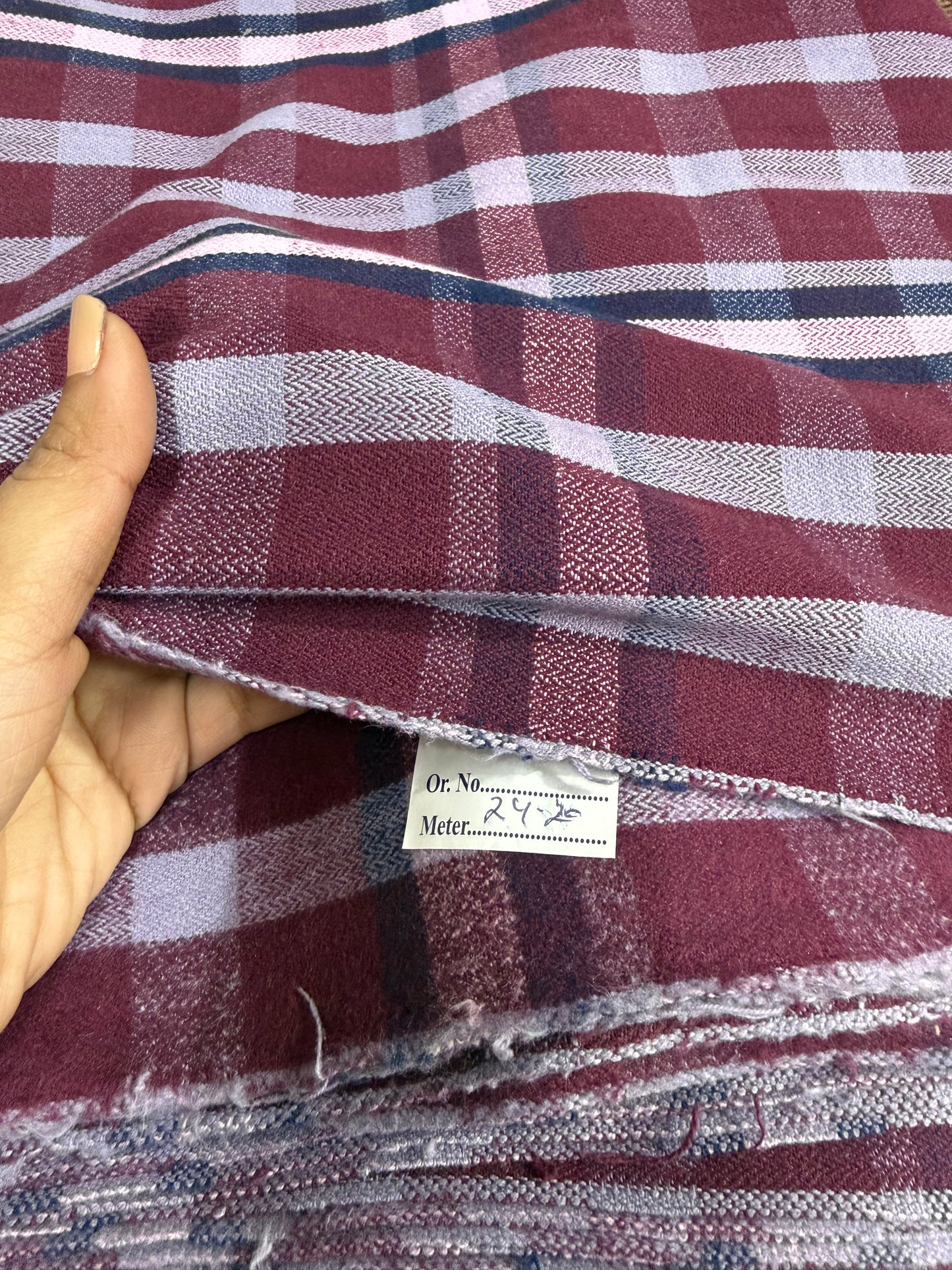 Buy Cotton Woollen Twill Purple Broad Check Fabric