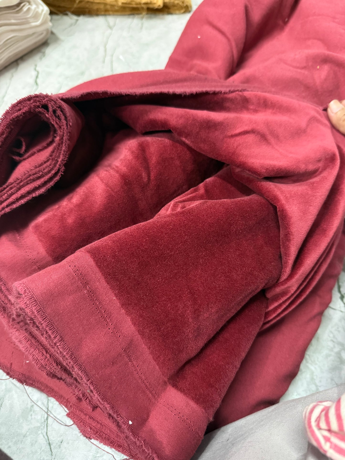 Buy Solid Rosewood Pink Cotton Velvet Fabric - MAF