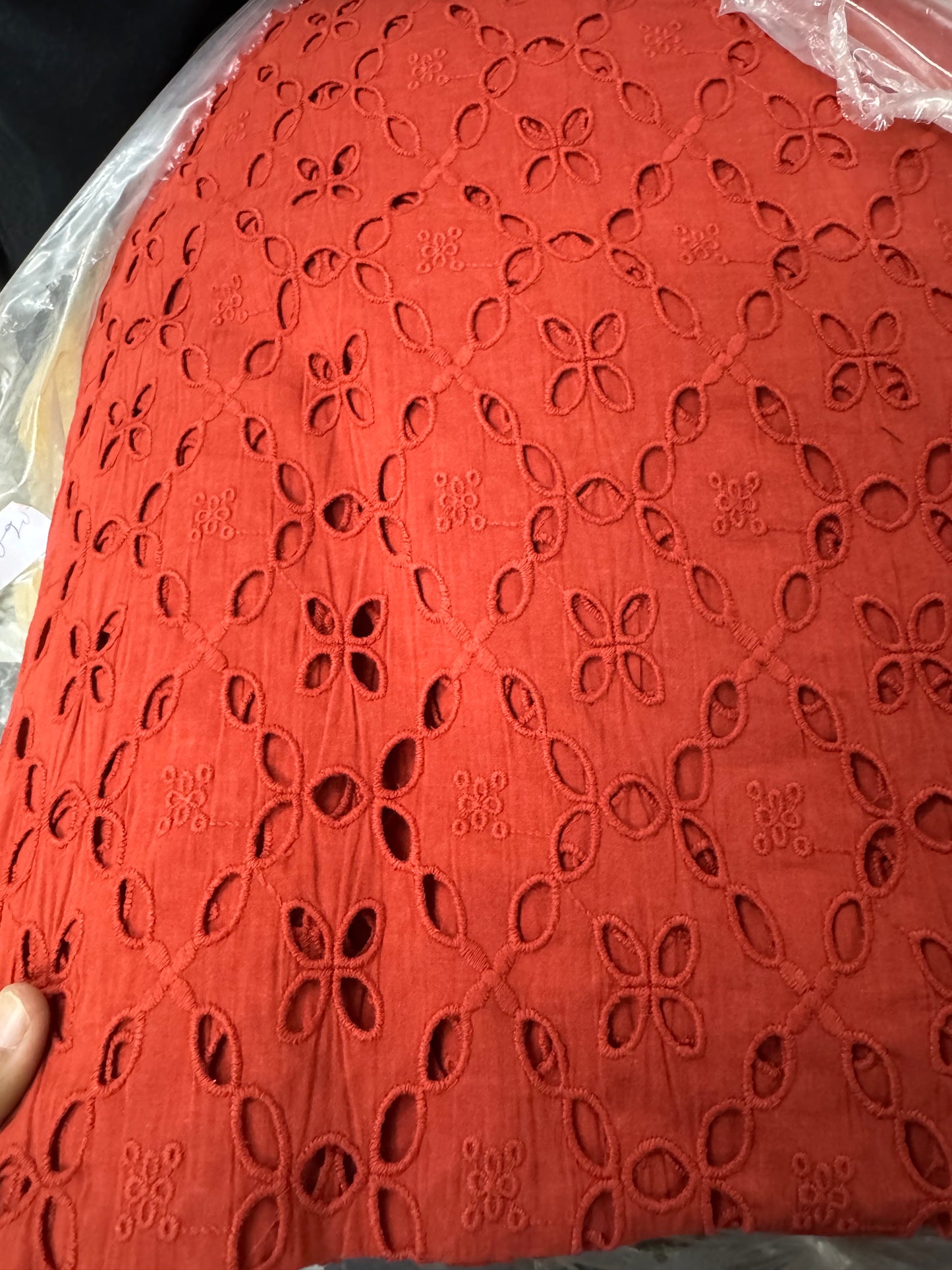 Buy Cotton Hakoba Dark Red 5 Diamond Cutwork Fabric