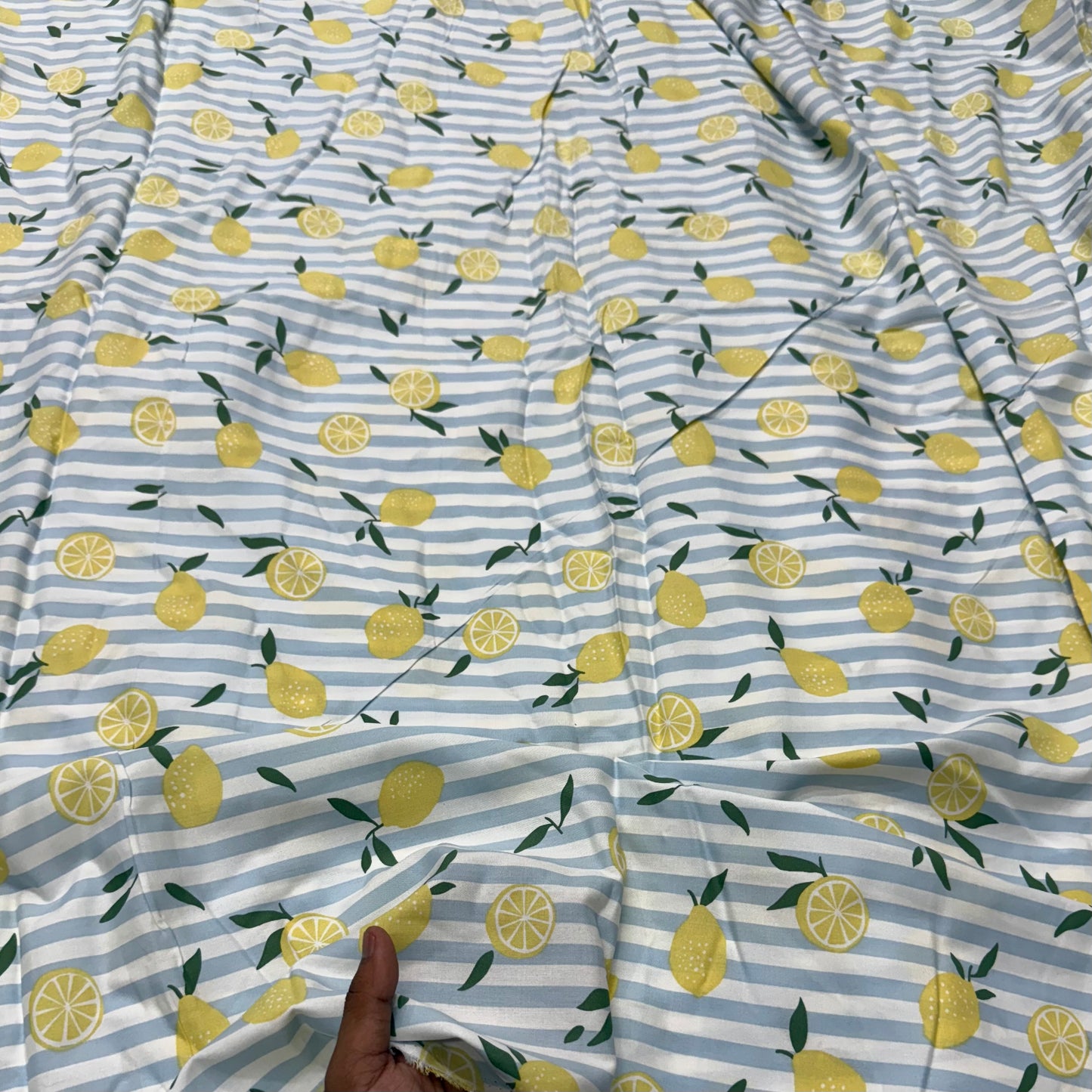 Buy Cotton Viscose Stripe Lemon Printed Fabric