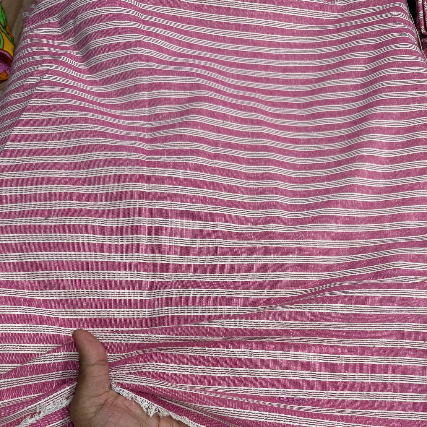 Cotton Linen Red Formal Dual Line Stripe Fabric