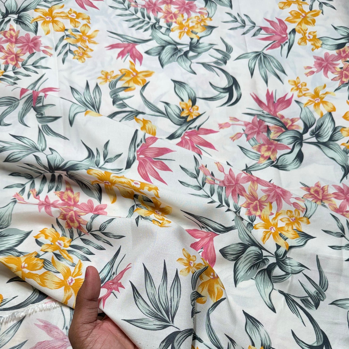 Buy Viscose Rayon Long Leaf Printed Fabric
