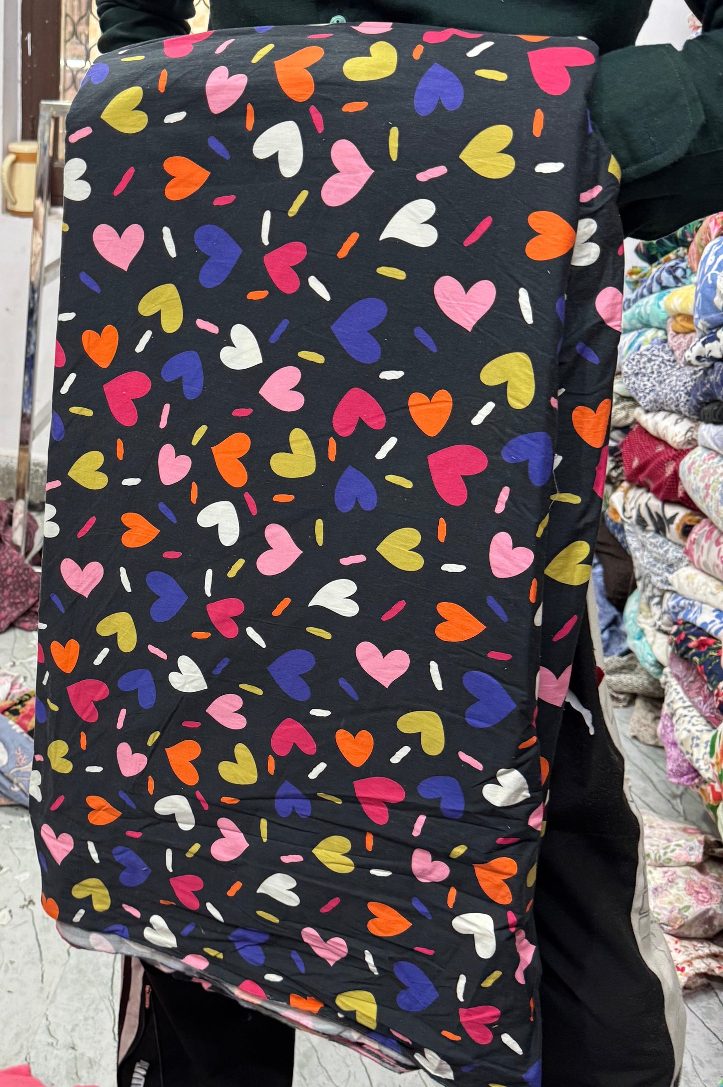 Buy Cotton Poplin Multi Colour Heart Printed Fabric