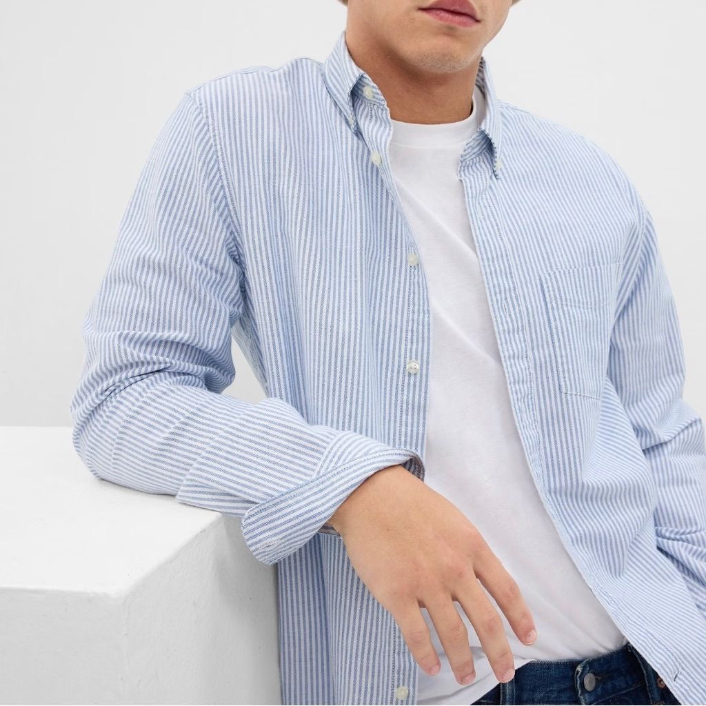 RL Cotton YanDyed Blue Thin Stripe