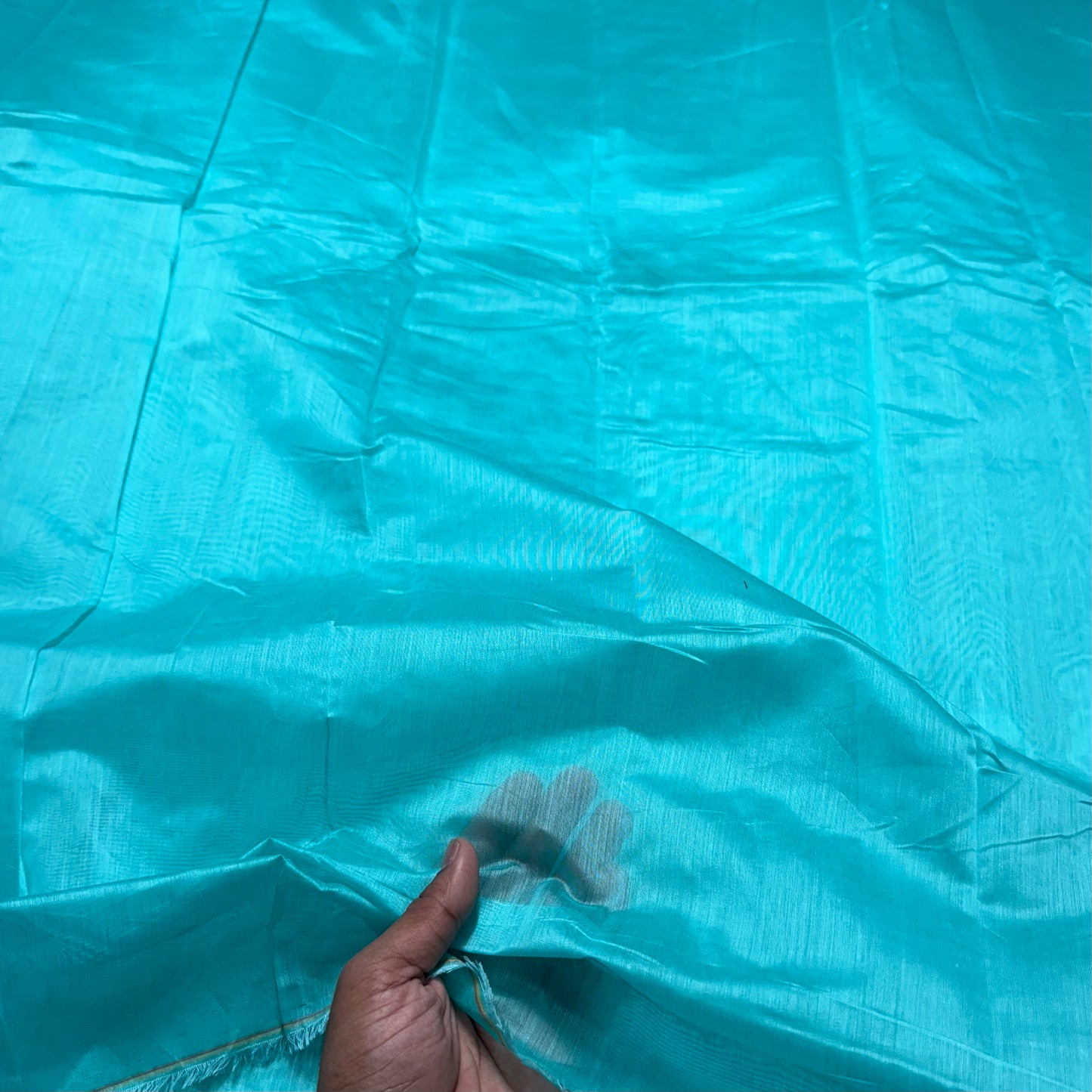 Buy Mul Chanderi Teal Blue Fabric