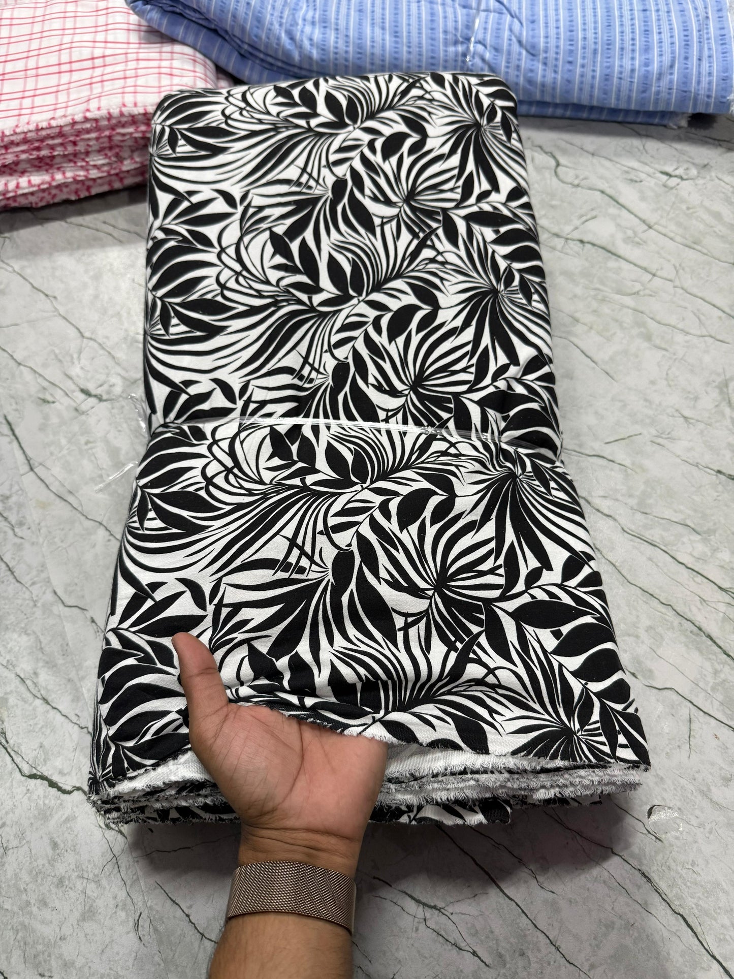 Buy Cotton Viscose Black Leaf Printed Fabric